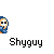 Pixelated character with blue hooded cloak and white cross on face, displayed in multiple poses with 'Shyguy' text below each.