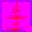 Four identical pink square with blue borders display red text reading "i luv mady so much!!"; two include a small blue heart symbol and one includes a small blue asterisk