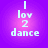 Four identical pixelated text icons arranged in a on purple gradient backgrounds, each displaying 'I lov 2 dance' with white blocky letters