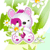 Pixelated cartoon mouse with pink ears and magenta hair holds an orange flower, surrounded by green leaves and white daisies on a light blue background.