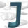 Pixelated blue letter J on gray background with white cloud shapes, showing animation frames where the letter's opacity and position shift across multiple views.