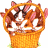 Animated icon shows a wicker basket with pink ears and brown fur, holding white eggs on a white background.