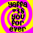 A static image with a bright yellow and pink spiral background, displaying black text reading "yappa ♡36 you for ever" in a pixelated font.