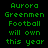 Green pixelated text reads "Aurora Greenmen Football will own this year" on a black background with two circular light effects.