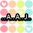 Pixelated icon with black text 'AALL' over pastel circles and hearts on white background.