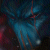 Pixelated blue and dark-toned image with indistinct shapes and a faint light source on the right side.