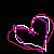 A pixelated heart shape formed by interwoven pink and white lines against a dark background with scattered colored pixels.