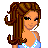 Pixelated cartoon woman with brown braided hair wearing a light blue halter top, displayed alongside scattered letters and text on a black background.