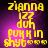 Yellow pixelated text on purple background with animated light effects, displaying 'zianna', 'izz', 'duh', 'FURKIN', and 'shyt' in four