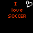 Black background with orange text "I love SOCCER" and a white pixelated heart symbol above the text.
