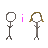 Pixelated stick figure with circular head and brown hair, paired with pink text or symbols in different frames.