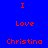 Blue background with red pixelated text reading 'I Love Christina' in two vertical , each containing the full phrase twice