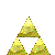 Animated sequence of golden triangular shapes reducing from full pyramid to scattered fragments then reassembling into original form.
