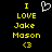 Yellow pixelated text on black background reads 'I LOVE Jake Mason <3' with a white heart symbol above the text.