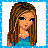 Pixel art buddy icon featuring a female character with long brown hair and blue eyes on the left, next to text reading "Love to Dance" on a light blue background within a blue dotted border.