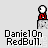 Pixelated red-and-white character icon with multiple animation states showing head movements and speech bubbles containing text phrases.