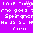 Purple background with white pixelated text repeating phrases about 'LOVE Donn', 'who goes twho goes t', 'Springmor', 'HE IS SO HI', and 'Ciara' in a