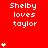 Red background with repeated white text 'Shelby loves taylor' and varying numbers of small white star symbols scattered across the image.