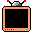 Pixelated TV-shaped icons with orange frames display black screens, white backgrounds, and yellow cross symbols across nine