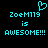 Pixelated cyan text and heart symbol on black background, two identical side-by-side displays of 'Zoem119 is AWESOME!!!'