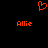 A static image with a black background features an orange pixelated heart symbol above two instances of the text 'Allie' in matching orange pixelated font.