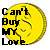 A pixelated yellow circular icon with black text reading "Can't Buy My Love" overlaid on a bright background.