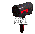 Black mailbox with red flag on brown post, showing sequential states of flag position and mail slot contents.