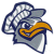 Pixelated static icon of a stylized bird mascot with gray body, white accents, and orange beak-like shape on a transparent background.