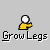 Four pixelated yellow figures with white circular heads in various martial arts poses beneath 'Grow Legs' text on gray background.