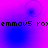 Pixelated text 'emnav5 roxemnav5 rox' appears in two horizontal on a purple-blue gradient background with faint circular patterns