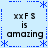 Light blue background with blue dotted and dashed lines forming a , four identical text blocks reading 'xxFS is amazing', and blue asterisk-like corner decorations