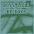Animated sequence of 'BOYS WILL BE BOYS' text with green and blue pixelated background, showing white dots forming a curved line across frames.