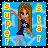 A 3x3 contact sheet of an animated AIM buddy icon featuring a cartoon girl with long brown hair, wearing a dark blue shirt and gray pants, performing a dance pose against a light blue background with the words "SUPER" and "STAR" in alternating colors.