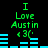 Green text "I Love Austin <3" on black background with cyan horizontal bars, two identical static frames side-by-side.