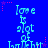 Blue background with repeated light blue text 'love is a lot of laughter' and pink star accents, static display.