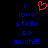 Pixelated text reads 'i love stella so much!!!' with a red heart symbol replacing the 'o' in 'love' on the left side of the image.