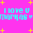 Pixelated cyan text on bright pink background with yellow stars, repeating 'I love u mark as' twice in two