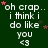 Green background with repeated white text "oh crap.. i think i do like you <3" and scattered pink stars, one gray rectangle in bottom-right corner.