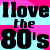 A four-quadrant displays text and a face: 'I love the 80's' in black on cyan/pink, a white 'A', a red background with a person's head inside an 'A', and gray