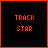 Four identical black square with orange borders display 'TRACK STAR' text in pixelated font, alternating between red and white lettering across the