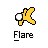 Pixelated yellow and black icon resembling a stylized X with a circular element, positioned above the word 'Flare' in blocky text.