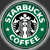 Green circular icon with white text 'STARBUCKS COFFEE' surrounding a grayscale siren logo, pixelated style on dark background.