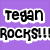 Purple background with 'Tegan Rocks!!!' text and two dogs lying together on a light surface.
