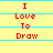 Yellow background with red text "I Love To Draw" and blue horizontal lines, displayed in a of six identical