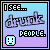 Pixelated graphic with light blue and purple gradient background, displaying text "I SEE... drunk PEOPLE." in pixel font, plus a small square face icon.