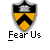 Two identical pixelated shield-shaped buddy icons with yellow and black chevron patterns, each labeled "Fear Us" below the icon, displayed on a gray background with promotional text for badassbuddy.com to the right.