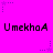 Static image with bright magenta background, repeating text "UmekhoA" in black pixelated font across two , scattered purple star and dot patterns
