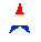 Six pixelated star-shaped icons arranged in a , each displaying different red-white-blue color patterns across their five points and center