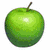 Green apple icon with text overlays and a partial photo of a person, all in pixelated style.
