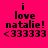 A pink background displays four identical text-based icons with 'i love natalie! <333333' in black pixelated font, one featuring a blue glow effect.